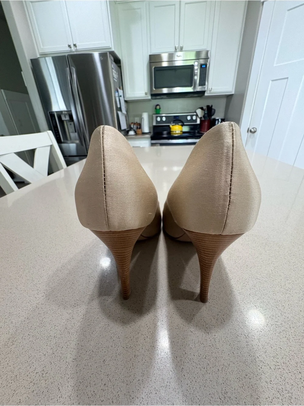 Giuseppe Zanotti beige satin peep toe pumps with Swarovski details